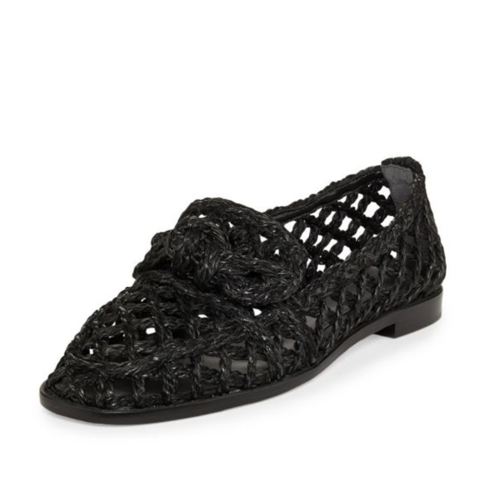 Alexandre Birman Women's Clarita Raffia & Leather Black Loafers Size 41
